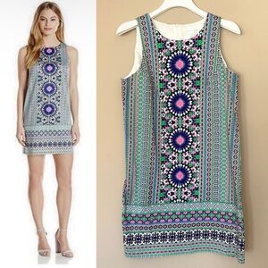 London Times Women’s 10 Geometric Shift Dress Sleeveless Kaleidoscope Purple